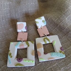 Handmade Polymer Earrings Pastel Retro Statement